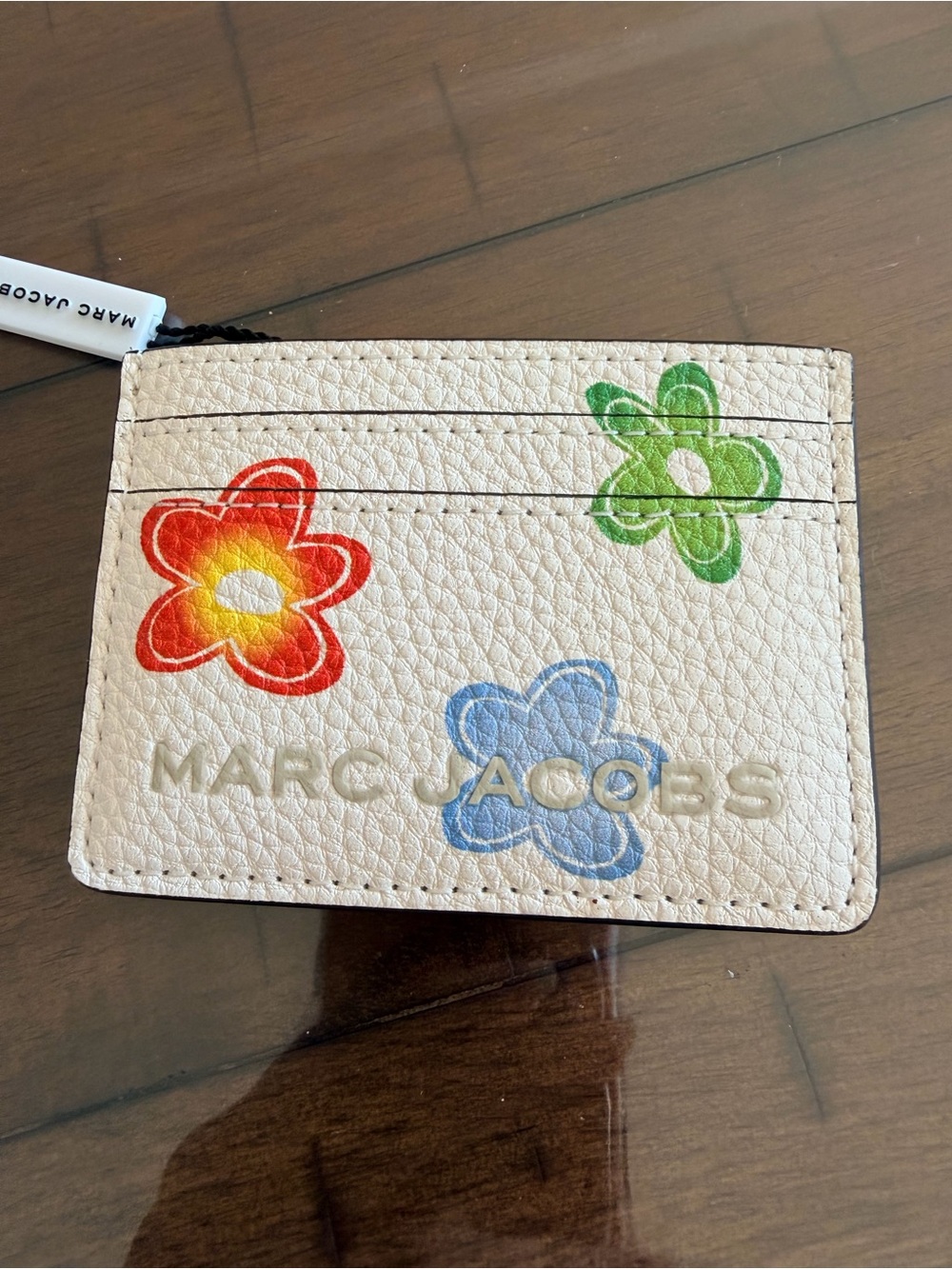 Marc Jacobs White Pebbled Leather Floral Card Holder